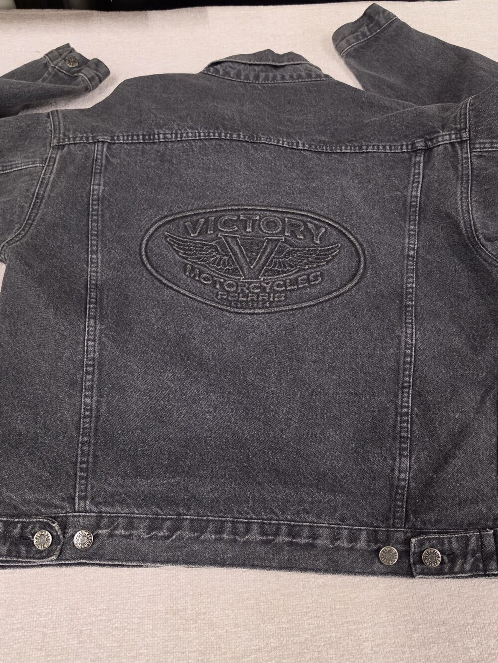Rare Vintage Biker Denim Embossed Black Denim Jacket - Men's M